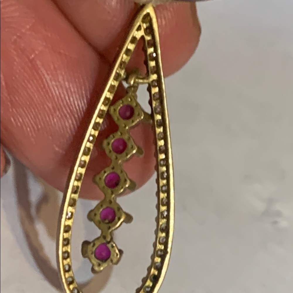 Elegant Gold Vermeil and Ruby Teardrop Diamanté Pendant mixed metal silver bail - Picture 6 of 12